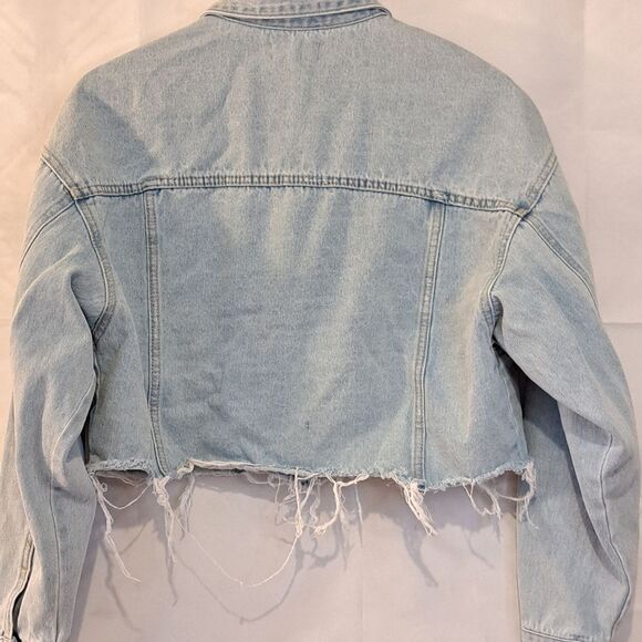 Caution to the Wind Cropped Distressed Frayed Hemline Causal Jacket Size 12 Y2K - Picture 11 of 12